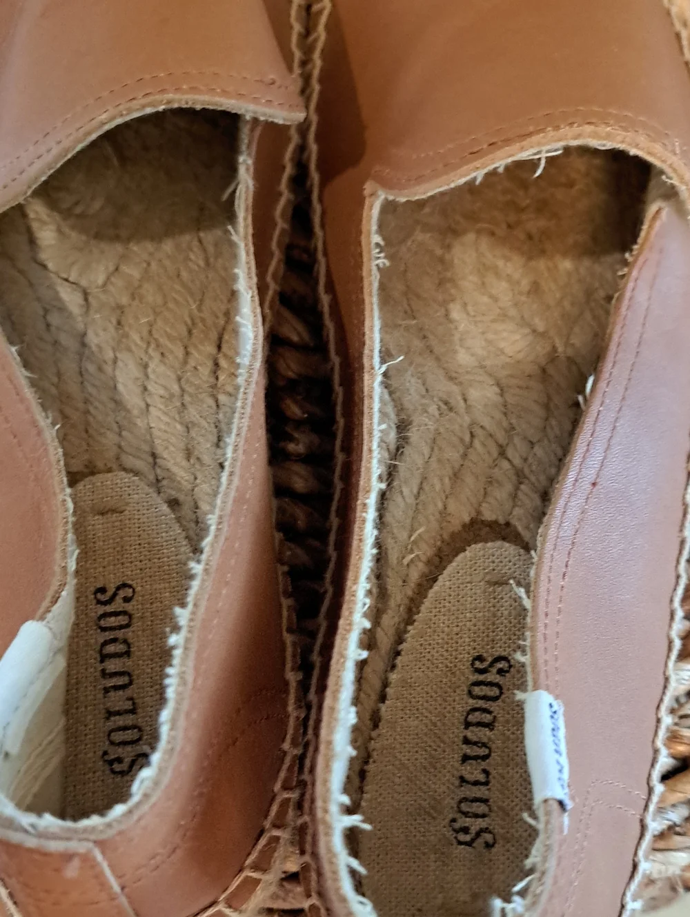NWOT Soludos Womens Saddle Brown Leather Espadrille Smoking Loafers 9.5